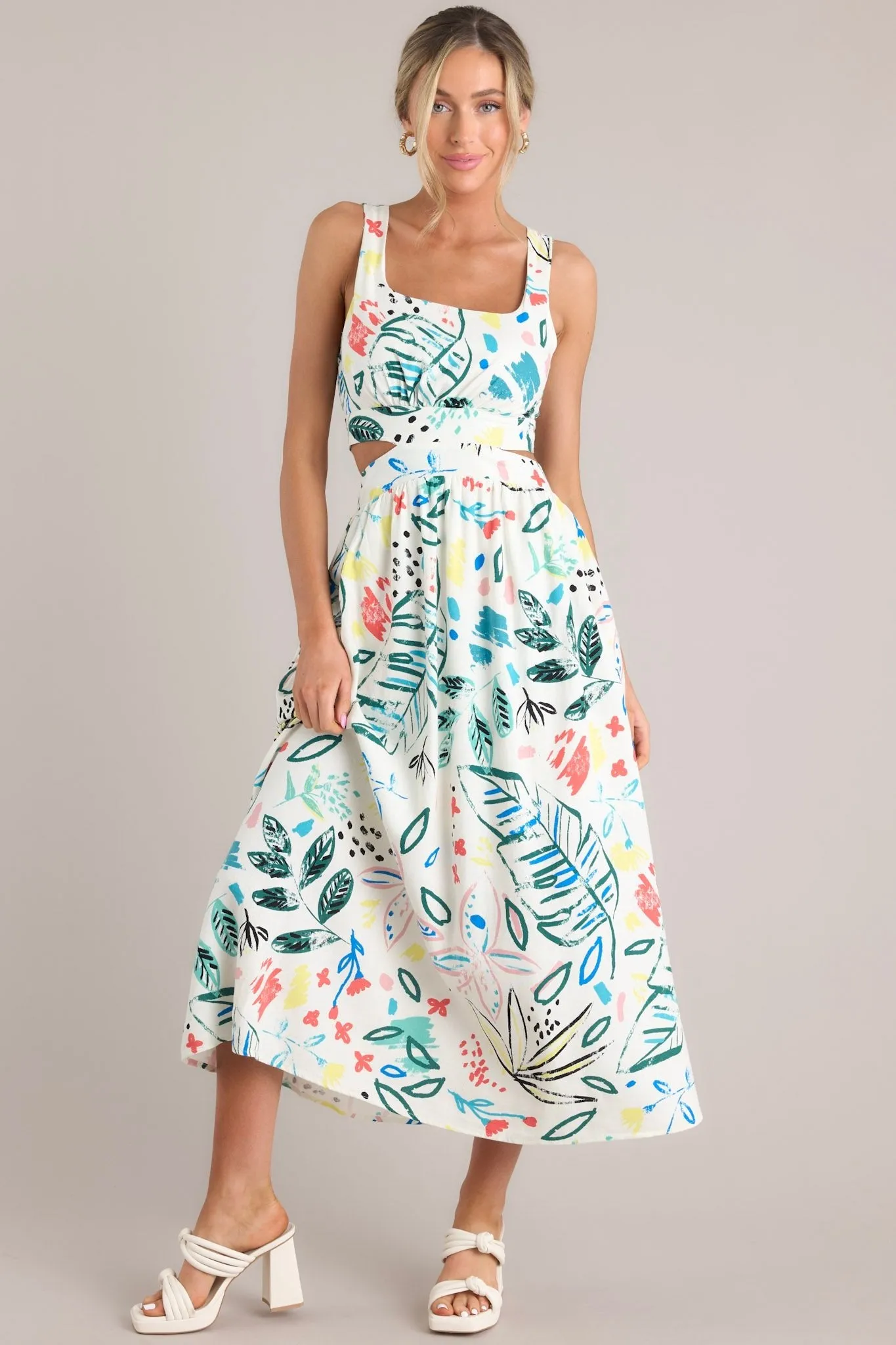 Glimpse of Summer White Tropical Print Maxi Dress