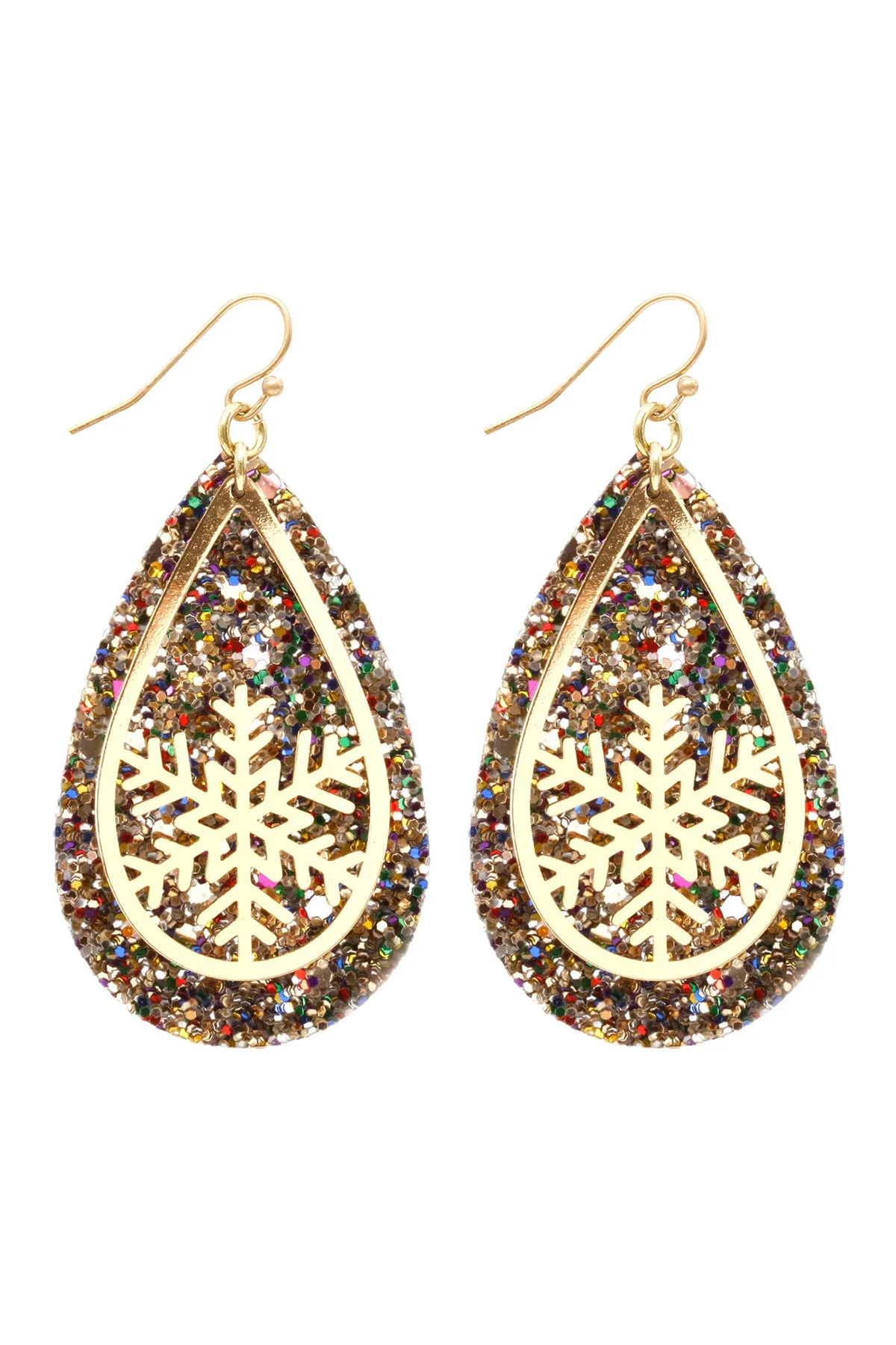 GLITTER CHRISTMAS SNOWFLAKE LAYERED TEARDROP EARRINGS