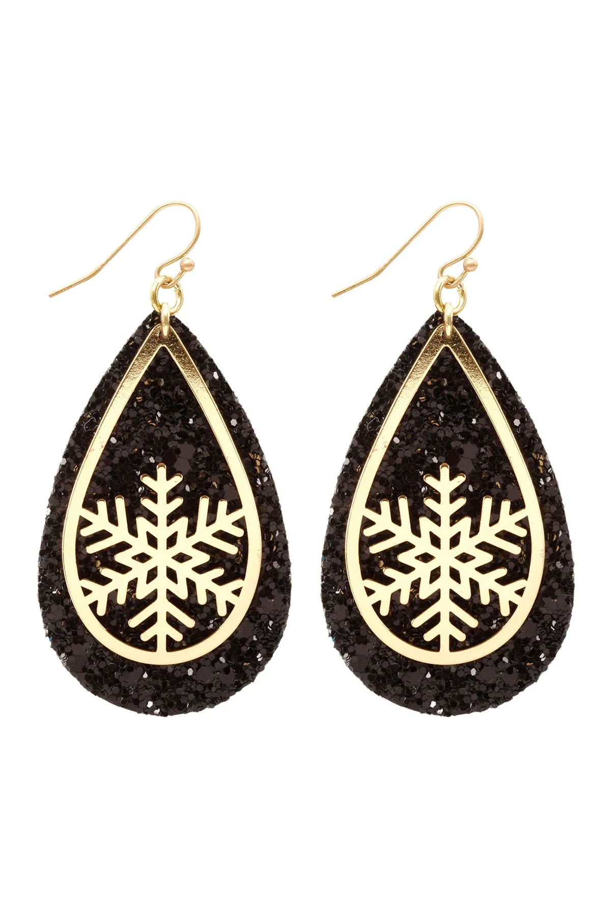 GLITTER CHRISTMAS SNOWFLAKE LAYERED TEARDROP EARRINGS