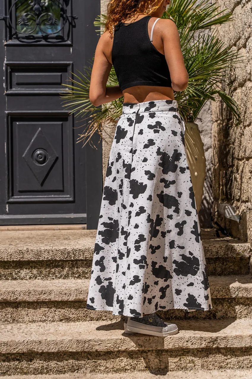 GNS Woman Black Self Patterned Gabardine High Waist Flared Skirt BST700-3556 - Ripollet