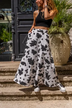 GNS Woman Black Self Patterned Gabardine High Waist Flared Skirt BST700-3556 - Ripollet