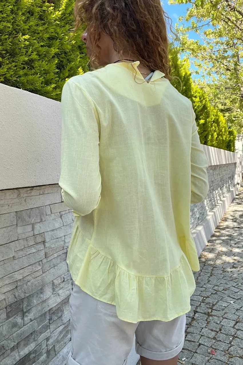 GNS Woman Yellow Skirt Layered Ruffled Voile Blouse BST700-3571 - Guadalajara