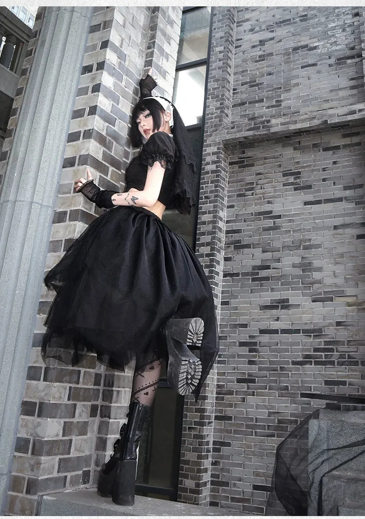 Gothic Lolita Skirt Set Embroidered Top Irregular Skirt Set