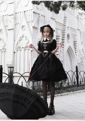 Gothic Lolita Skirt Set Embroidered Top Irregular Skirt Set