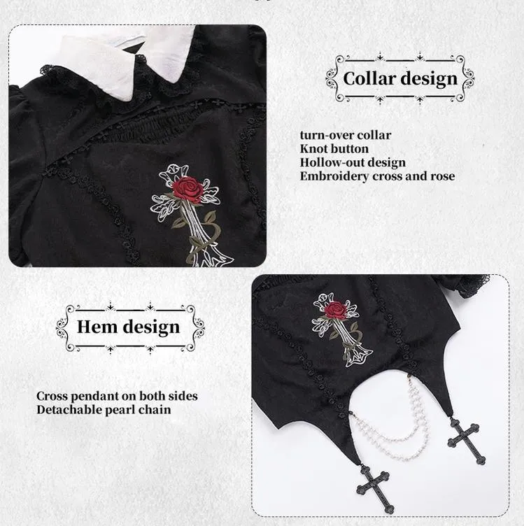 Gothic Lolita Skirt Set Embroidered Top Irregular Skirt Set