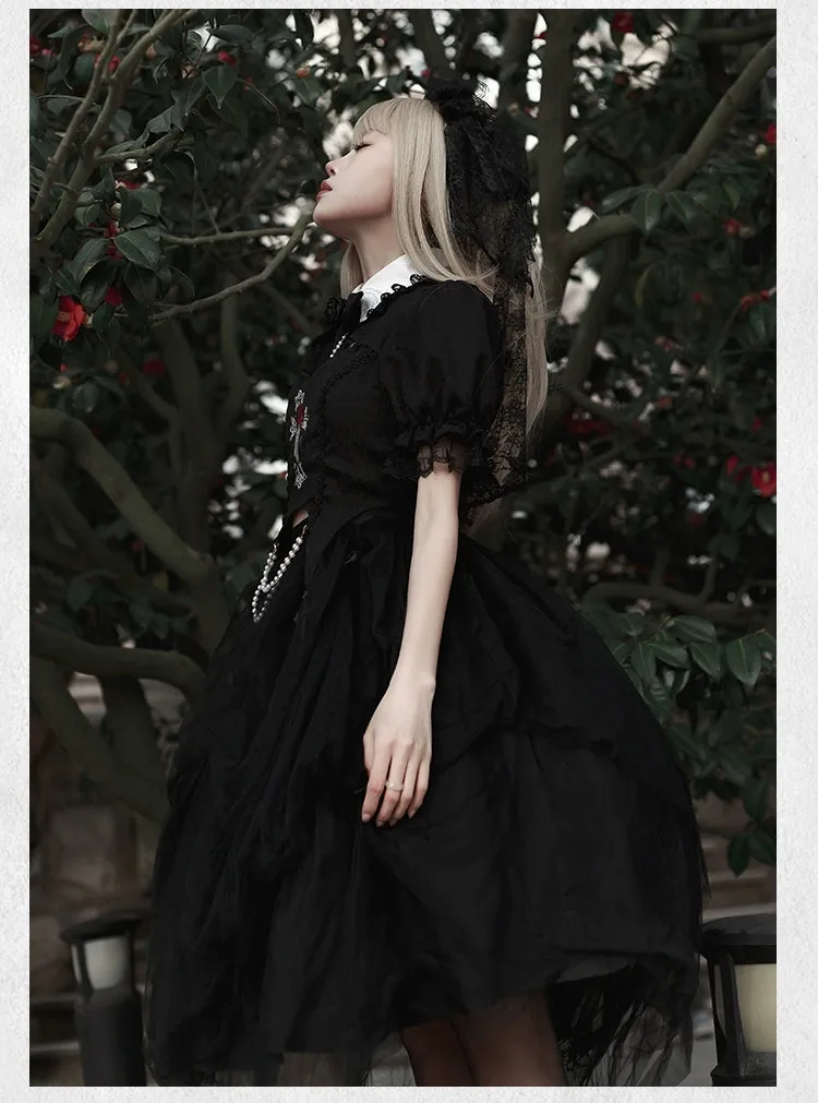 Gothic Lolita Skirt Set Embroidered Top Irregular Skirt Set