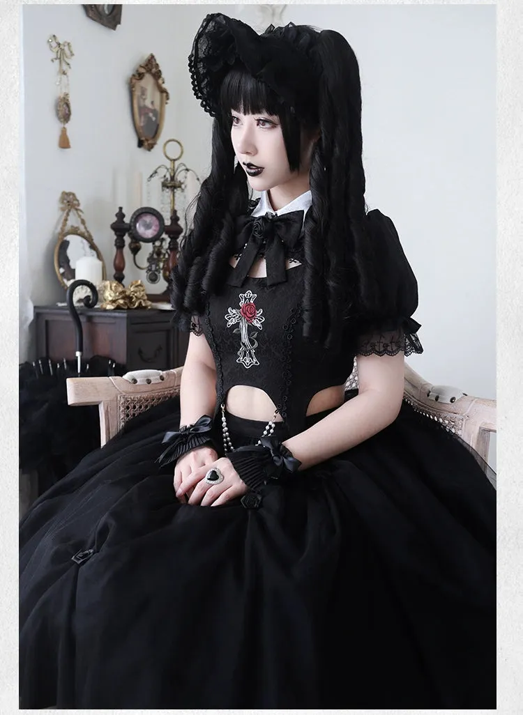 Gothic Lolita Skirt Set Embroidered Top Irregular Skirt Set