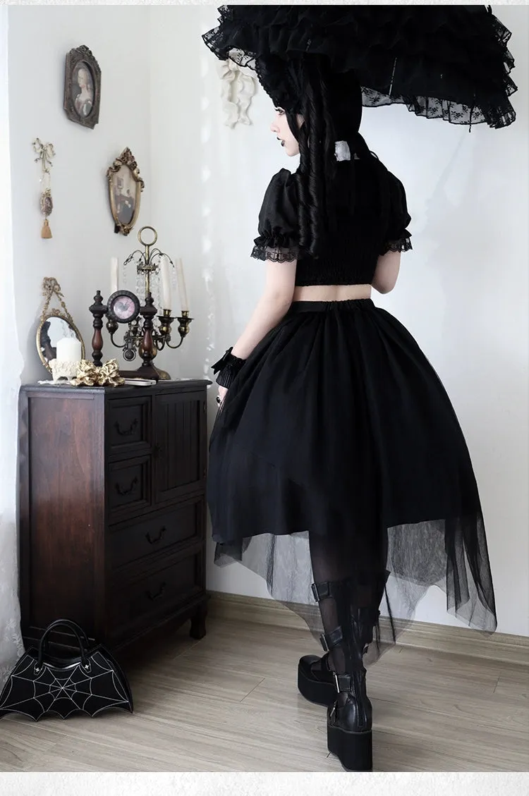 Gothic Lolita Skirt Set Embroidered Top Irregular Skirt Set