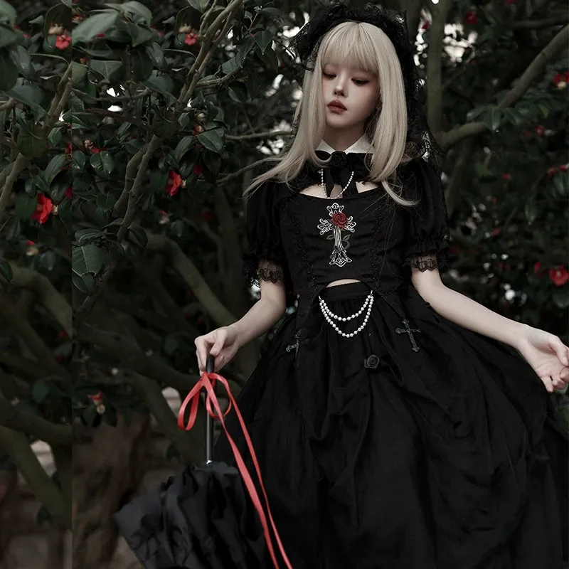 Gothic Lolita Skirt Set Embroidered Top Irregular Skirt Set
