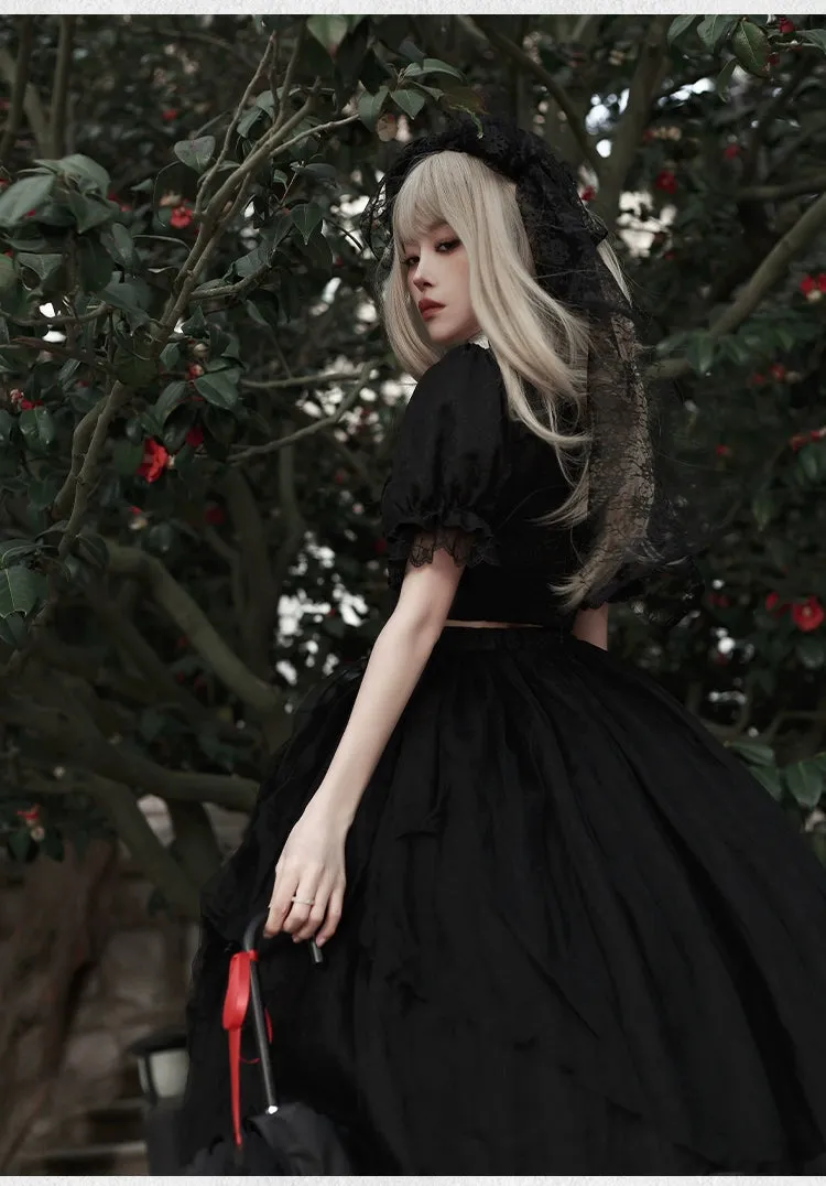 Gothic Lolita Skirt Set Embroidered Top Irregular Skirt Set