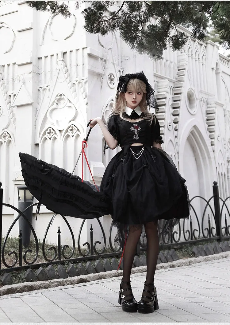 Gothic Lolita Skirt Set Embroidered Top Irregular Skirt Set