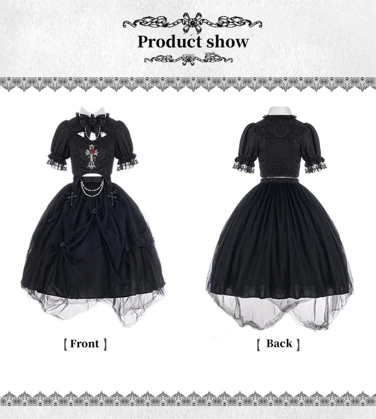 Gothic Lolita Skirt Set Embroidered Top Irregular Skirt Set