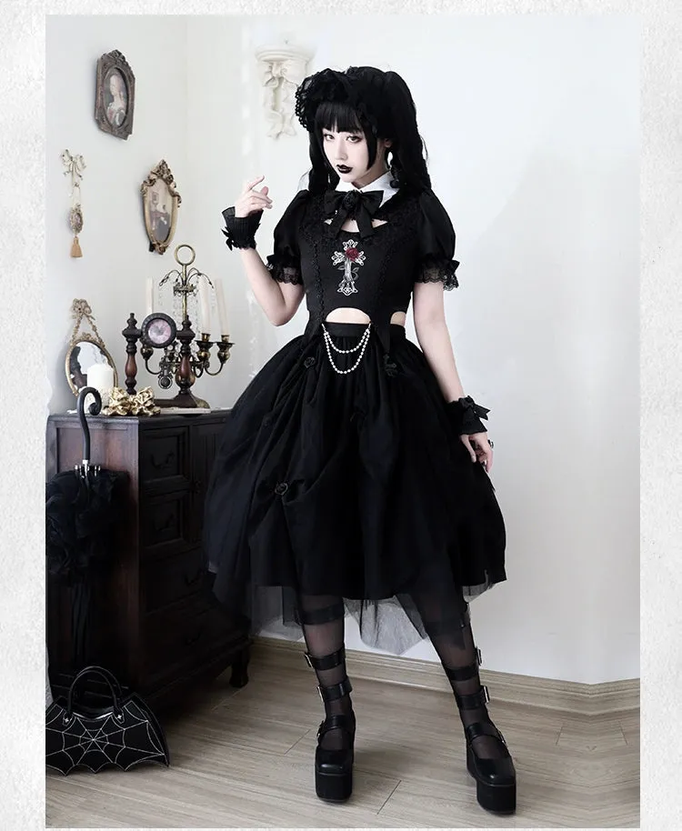 Gothic Lolita Skirt Set Embroidered Top Irregular Skirt Set