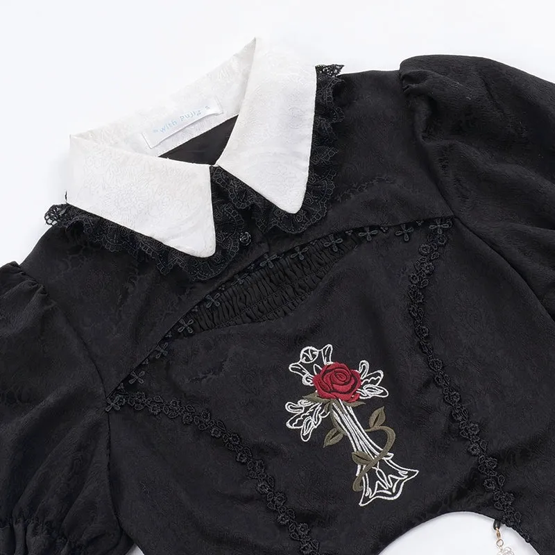 Gothic Lolita Skirt Set Embroidered Top Irregular Skirt Set