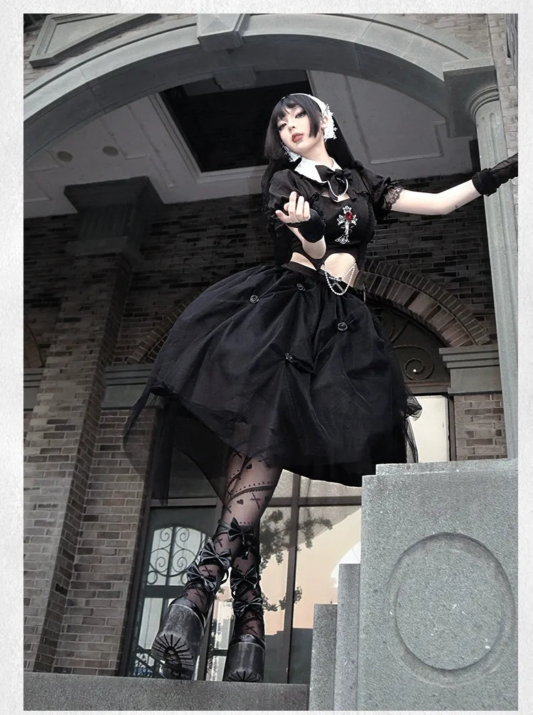 Gothic Lolita Skirt Set Embroidered Top Irregular Skirt Set