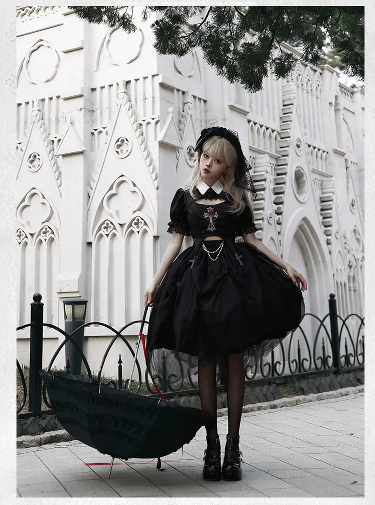 Gothic Lolita Skirt Set Embroidered Top Irregular Skirt Set