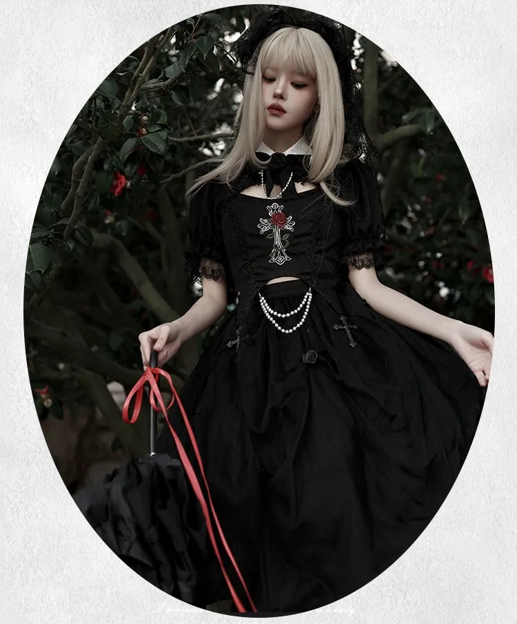 Gothic Lolita Skirt Set Embroidered Top Irregular Skirt Set