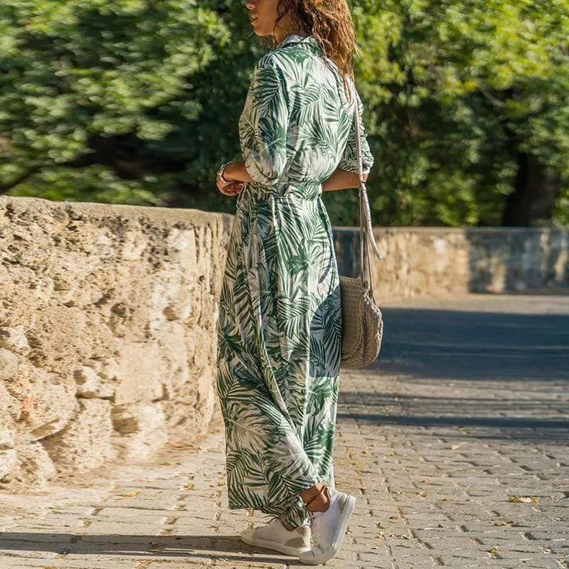 Green Long Sleeve Boho Maxi Dress