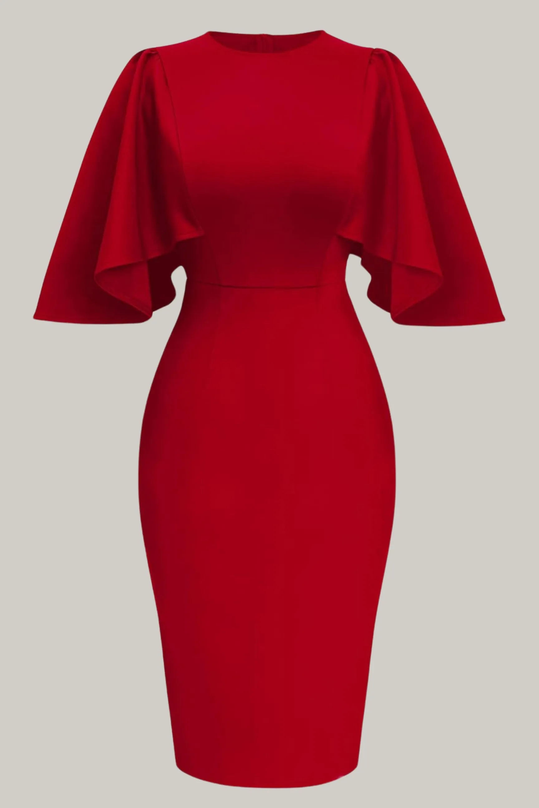 Hallie Women's Ruffle Flared Sleeve Bodycon Pencil Formal Cocktail Midi Dress