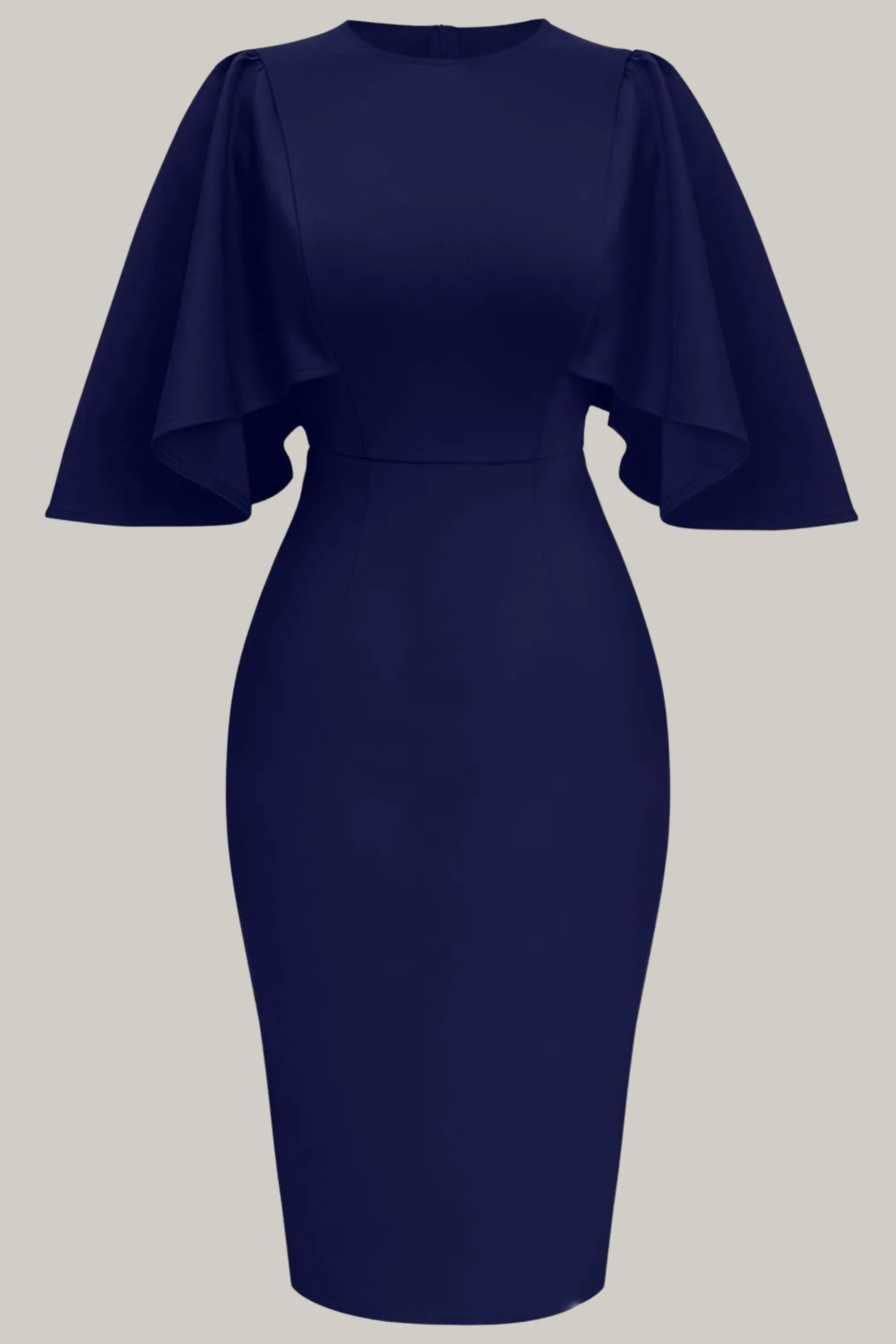 Hallie Women's Ruffle Flared Sleeve Bodycon Pencil Formal Cocktail Midi Dress