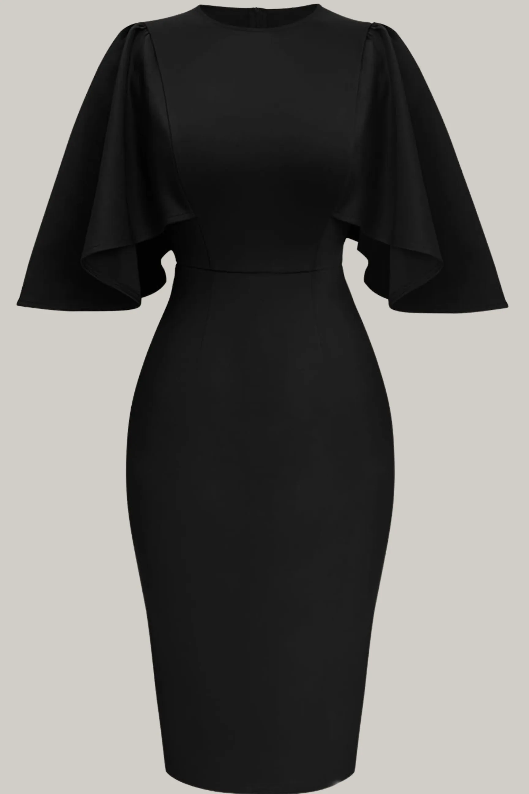 Hallie Women's Ruffle Flared Sleeve Bodycon Pencil Formal Cocktail Midi Dress