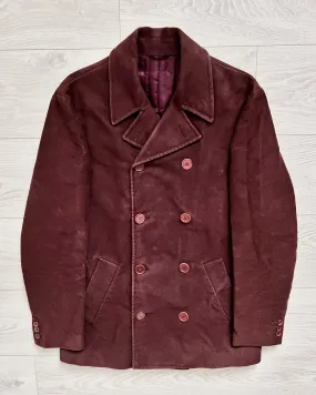 Helmut Lang 1990s Moleskin Insulated Burgundy Peacoat - Size Medium