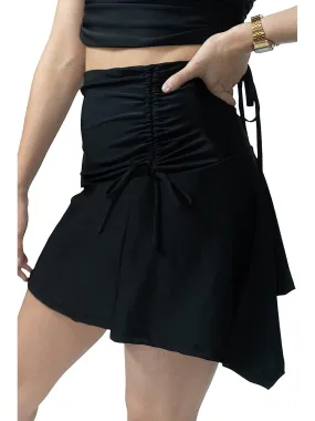 High-Rise Tummy Control Ruched Mini Skirt – Black
