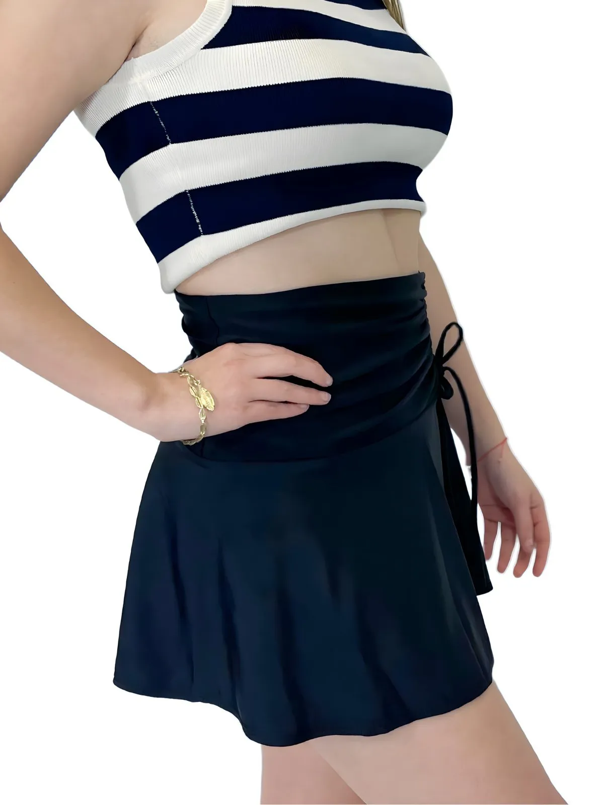 High-Rise Tummy Control Ruched Mini Skirt – Black