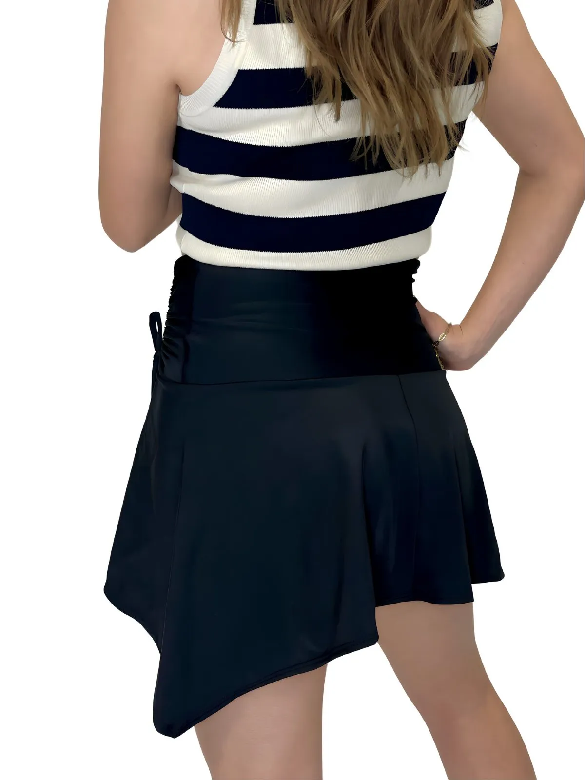 High-Rise Tummy Control Ruched Mini Skirt – Black