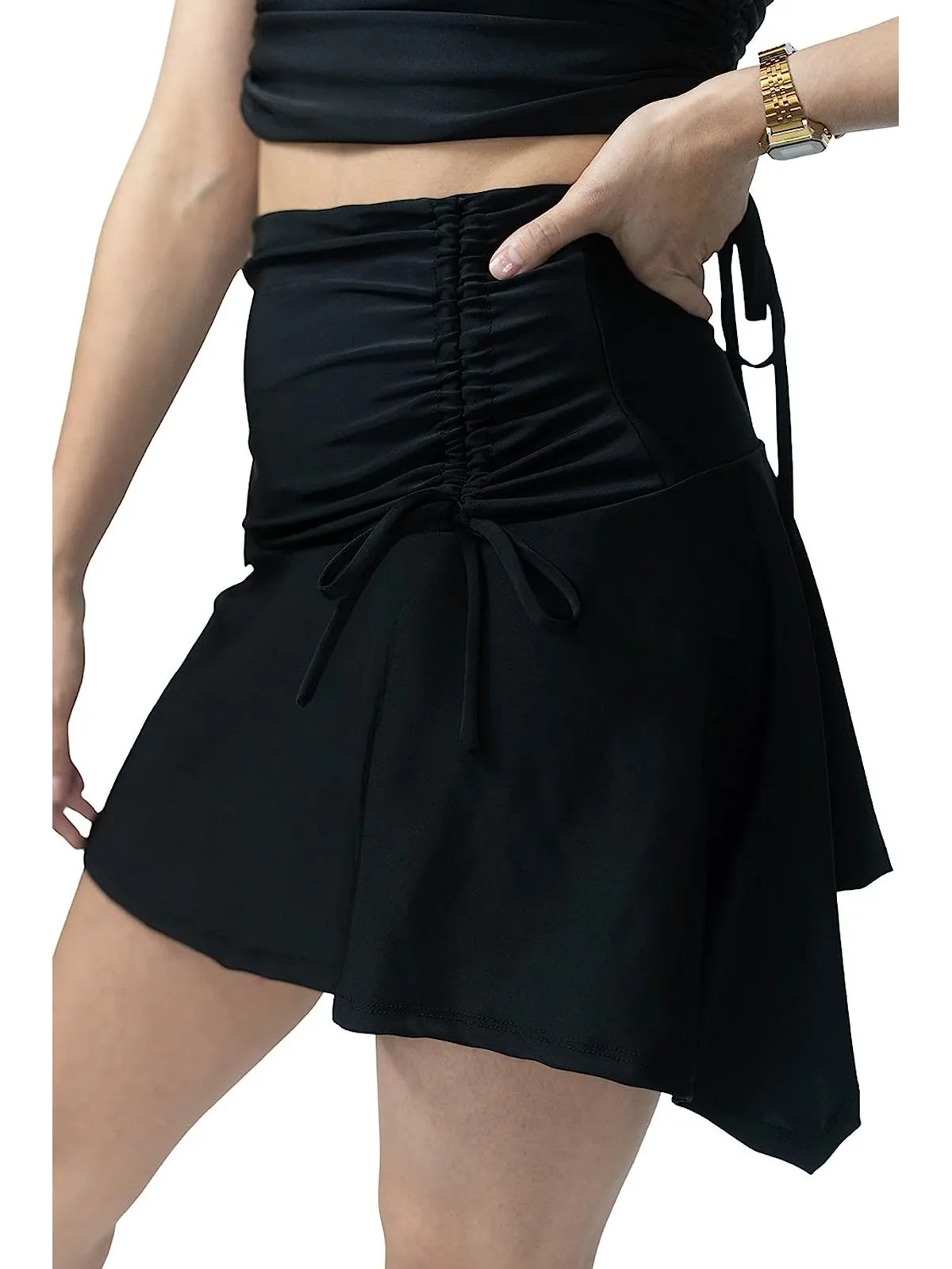 High-Rise Tummy Control Ruched Mini Skirt – Black