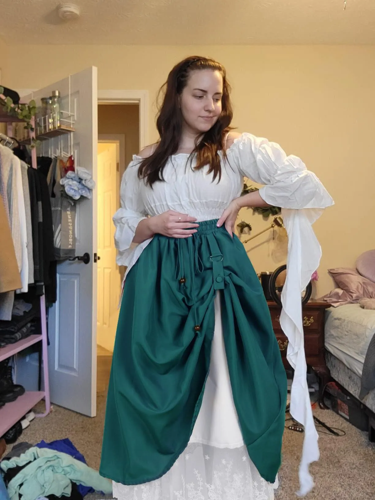 HOMELEX Renaissance Faire Skirt for Women - Plus Size Double-Layer Long Pirate Cosplay Victorian Costume