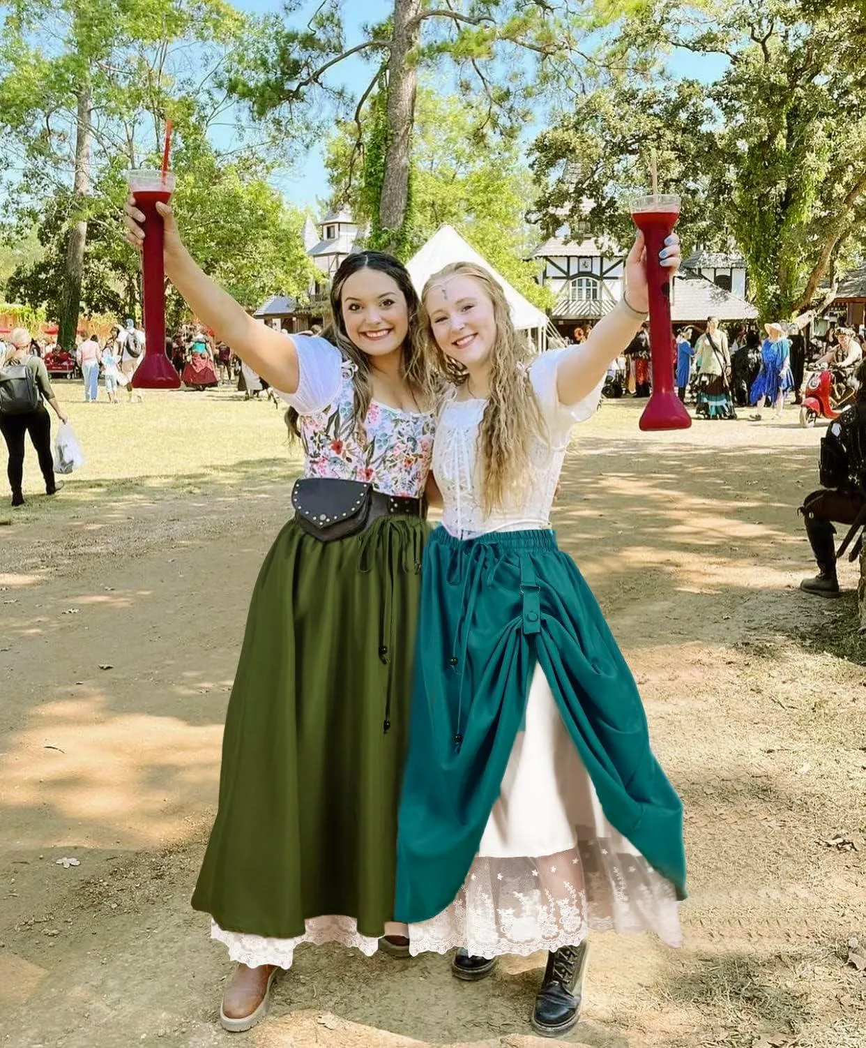 HOMELEX Renaissance Faire Skirt for Women - Plus Size Double-Layer Long Pirate Cosplay Victorian Costume