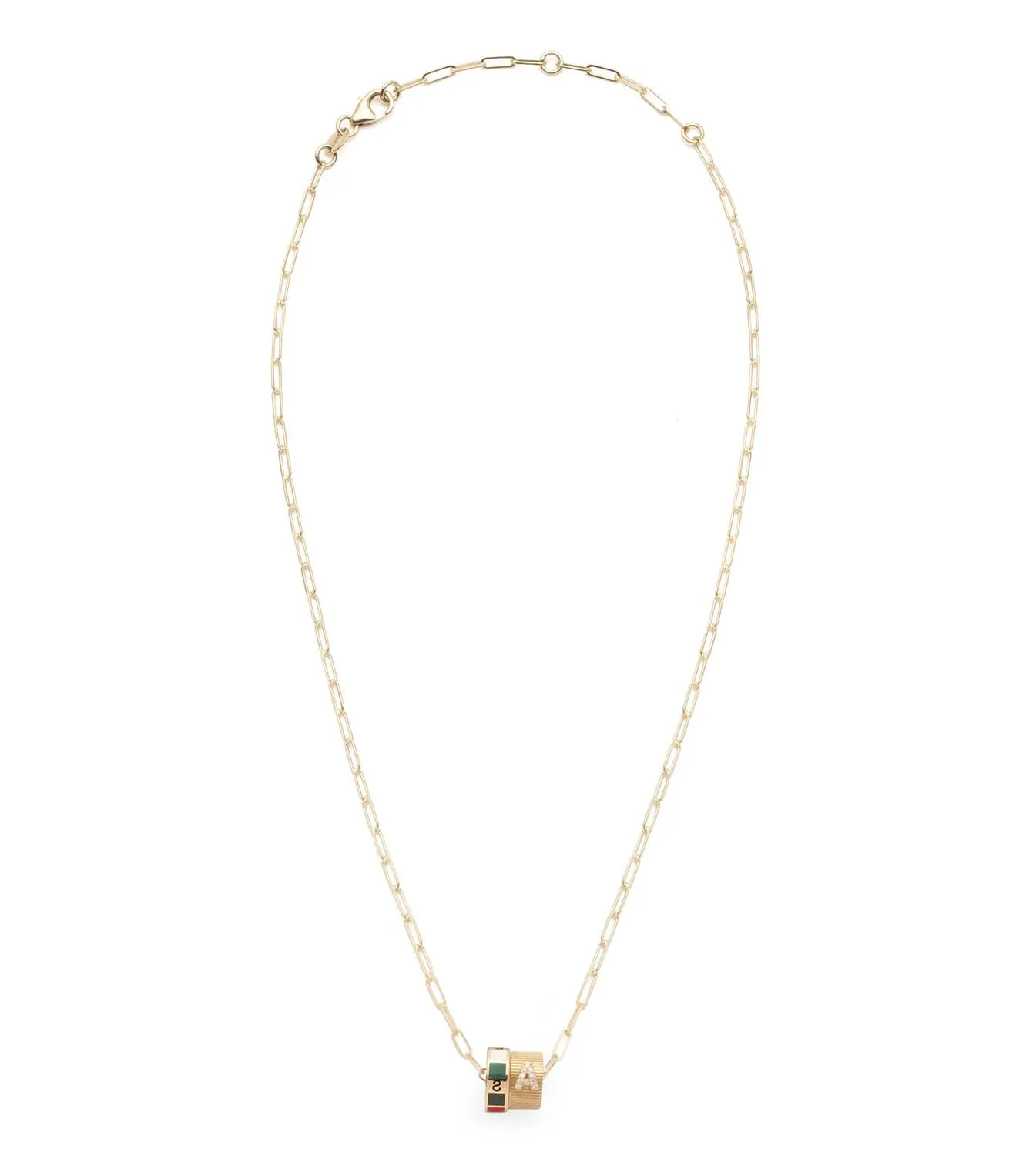 Internal Compass & Pave Diamond Initial : Heart Beat Super Fine Clip Chain Necklace