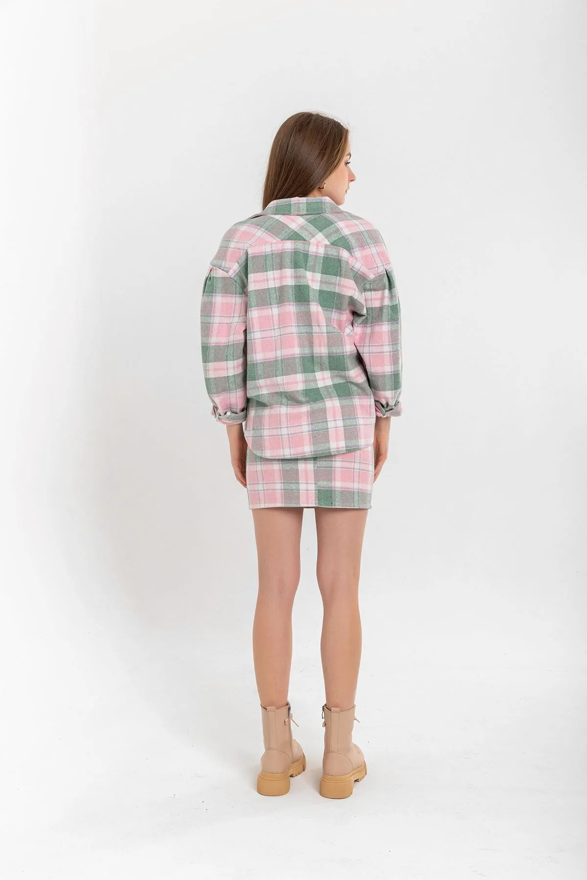 KKT Lumberjack Fabric Tight Fit Striped Mini Skirt - Light Pink - Bognor Regis