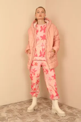 KKT Quilted Fabric Long Sleeve Zip Neck Short Oversize Women Coat - Rose  - Thornton Heath