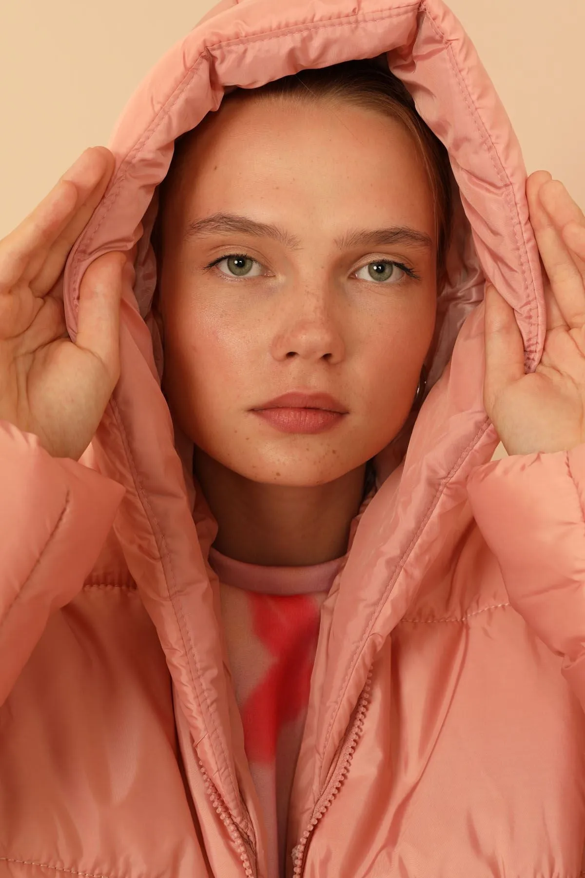 KKT Quilted Fabric Long Sleeve Zip Neck Short Oversize Women Coat - Rose  - Thornton Heath