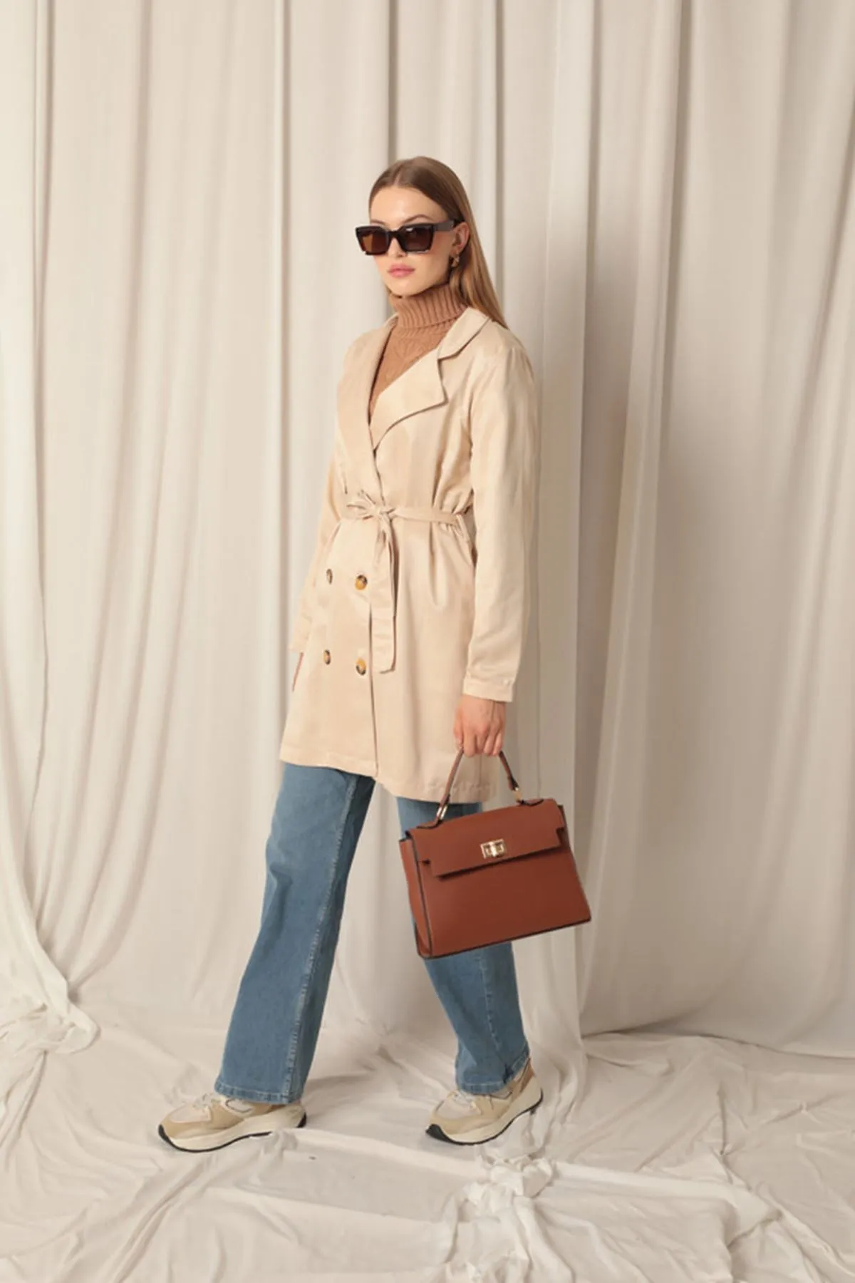 KKT Torino Fabric Liquid Proof Under Hip Length Women's Beige Trench Coat - Getafe