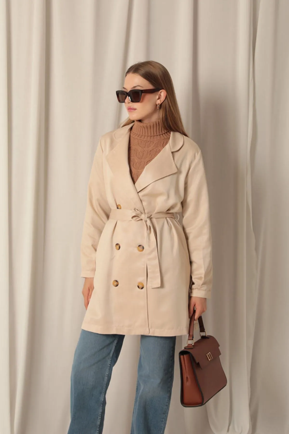 KKT Torino Fabric Liquid Proof Under Hip Length Women's Beige Trench Coat - Getafe