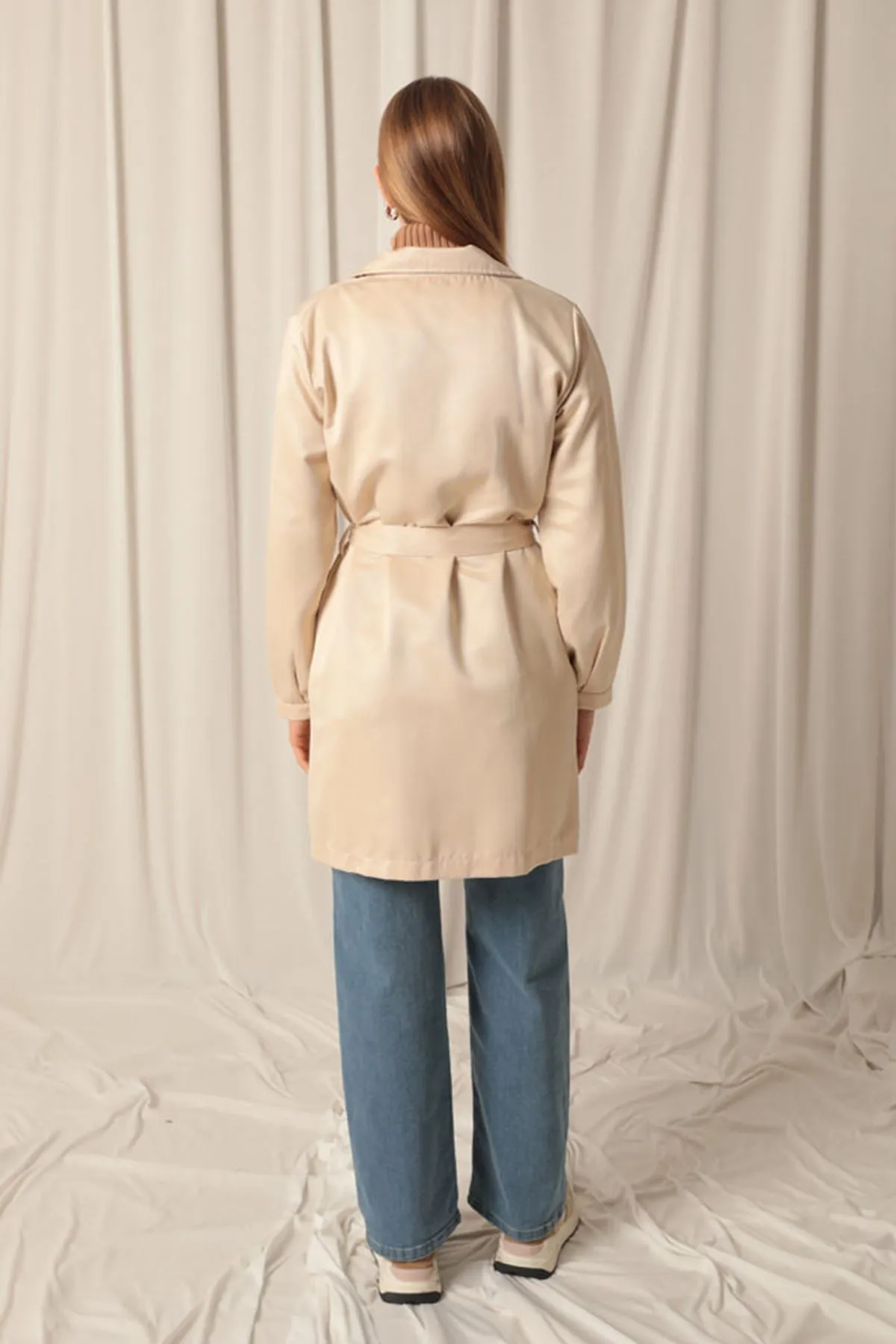 KKT Torino Fabric Liquid Proof Under Hip Length Women's Beige Trench Coat - Getafe