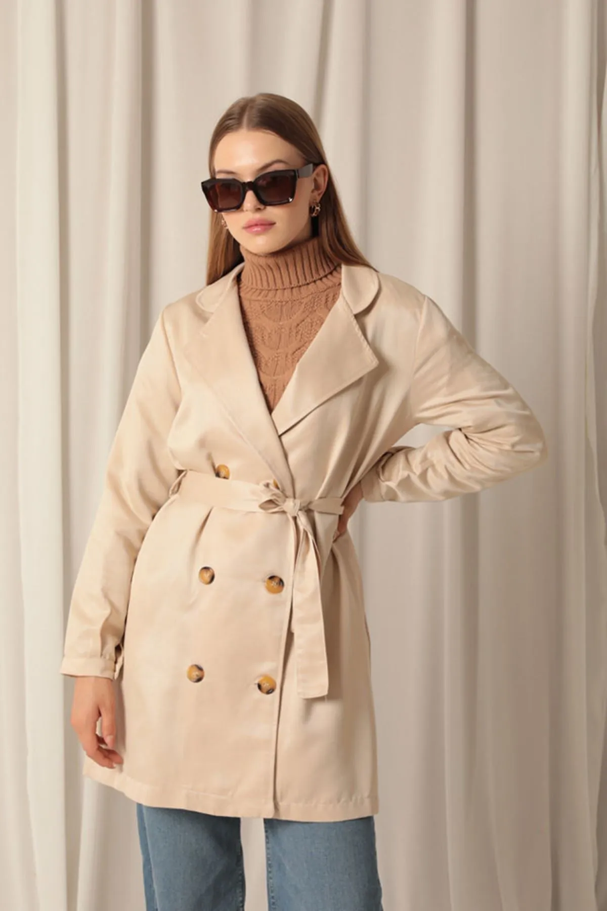 KKT Torino Fabric Liquid Proof Under Hip Length Women's Beige Trench Coat - Getafe