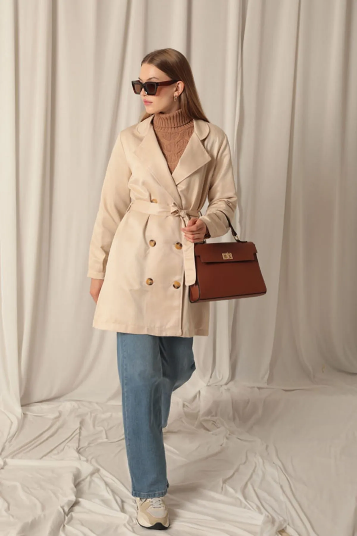 KKT Torino Fabric Liquid Proof Under Hip Length Women's Beige Trench Coat - Getafe