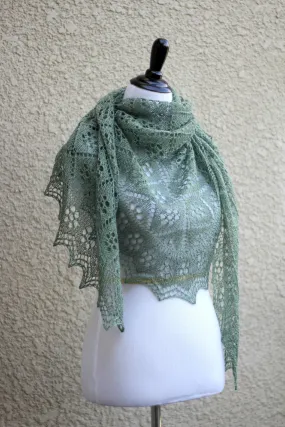 Knit shawl in olive green color, lace wrap, gift for her