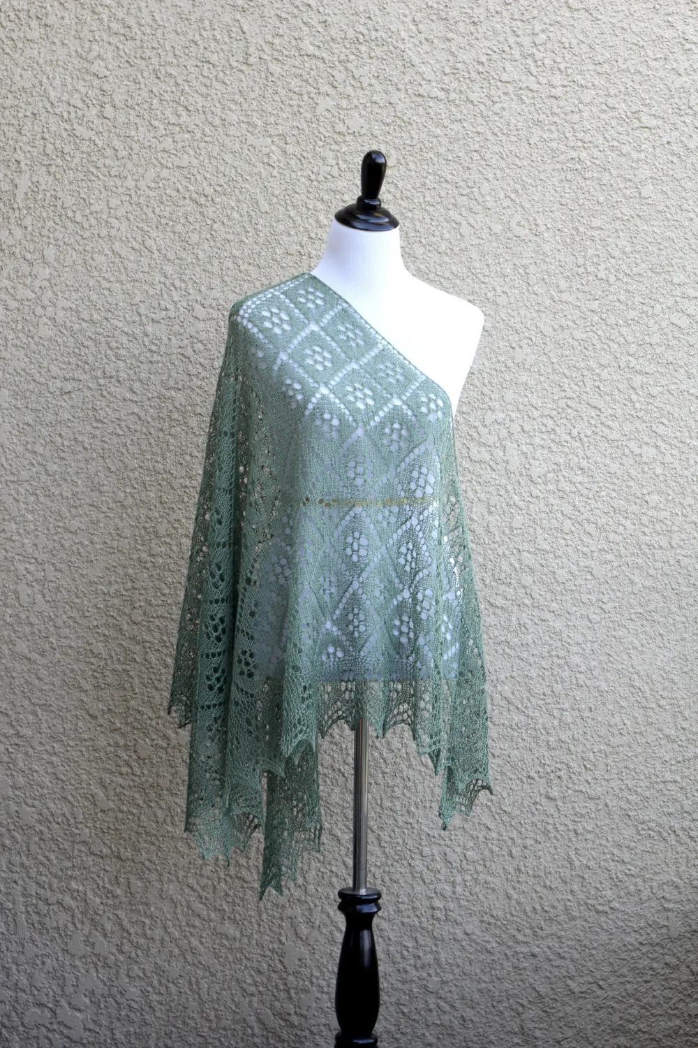 Knit shawl in olive green color, lace wrap, gift for her
