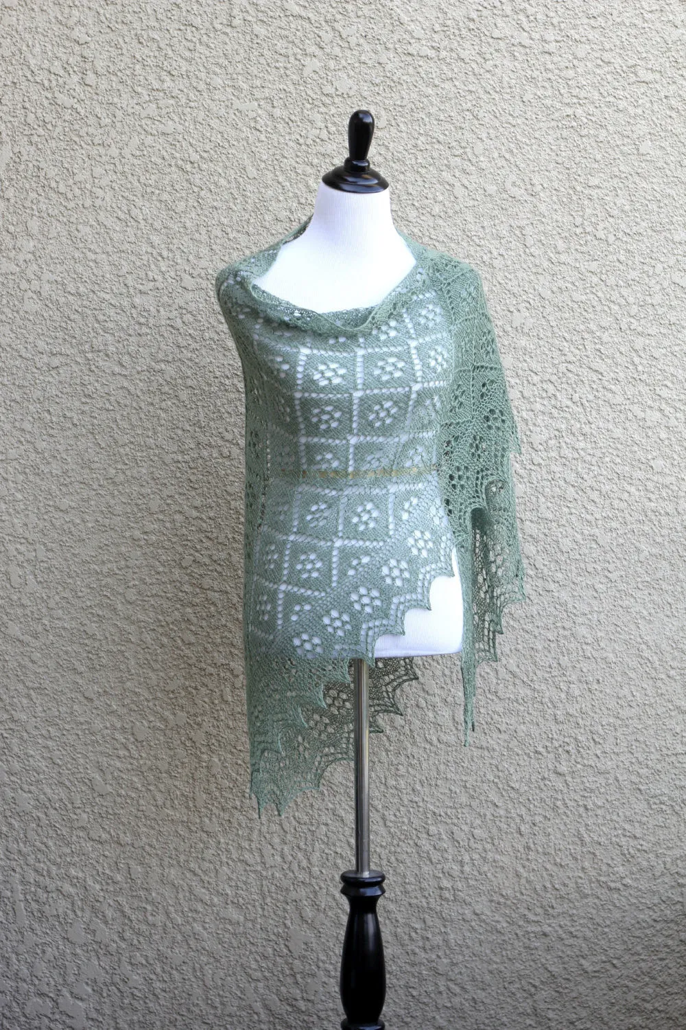 Knit shawl in olive green color, lace wrap, gift for her