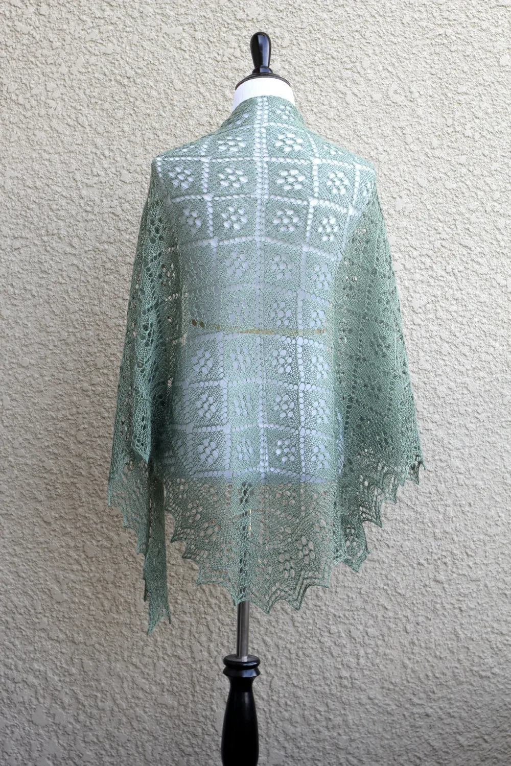 Knit shawl in olive green color, lace wrap, gift for her