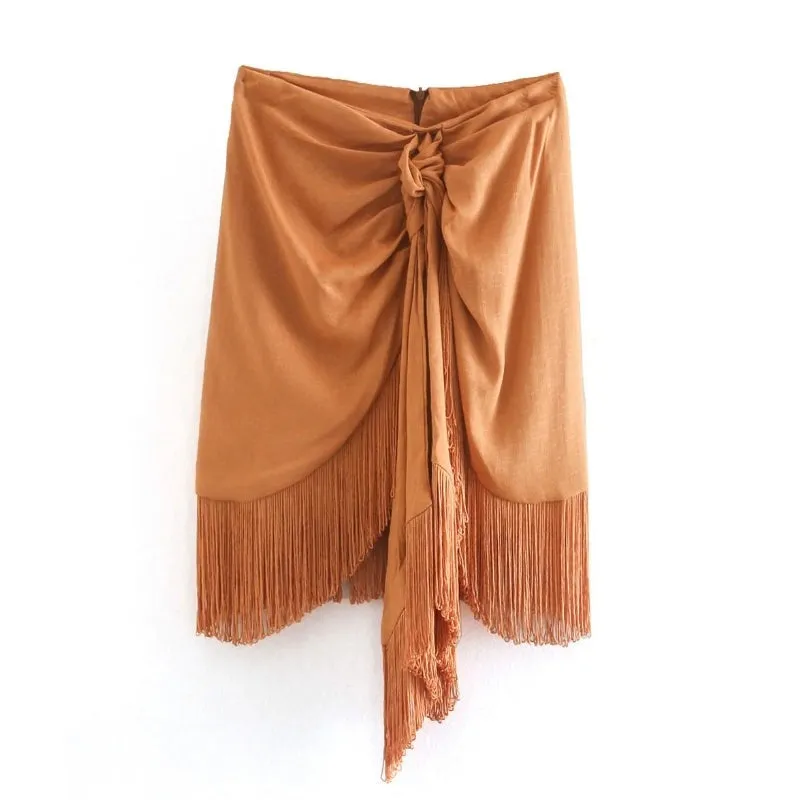 Knotted Hem Tassel Skirt