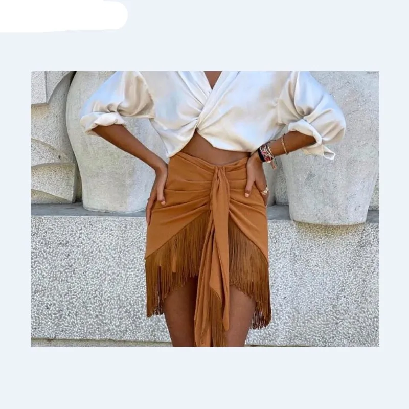 Knotted Hem Tassel Skirt