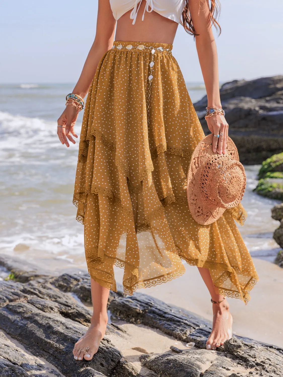 Lace Detail Layered Printed Skirt