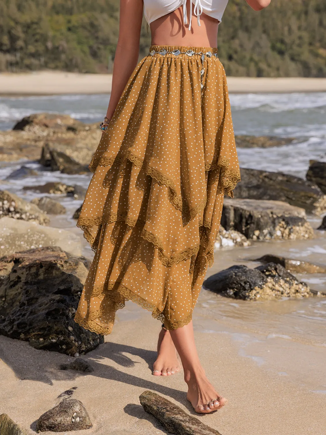 Lace Detail Layered Printed Skirt
