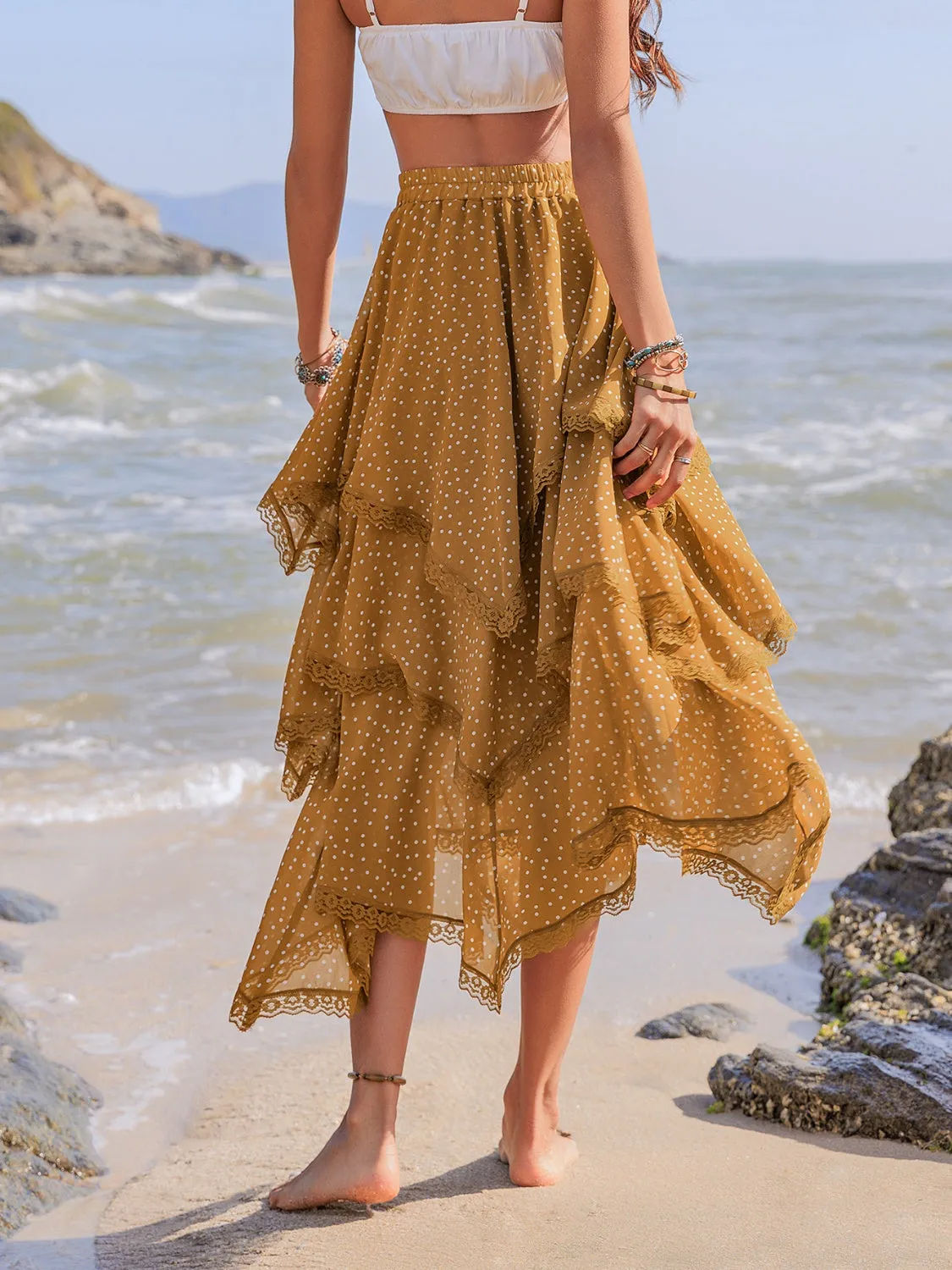 Lace Detail Layered Printed Skirt